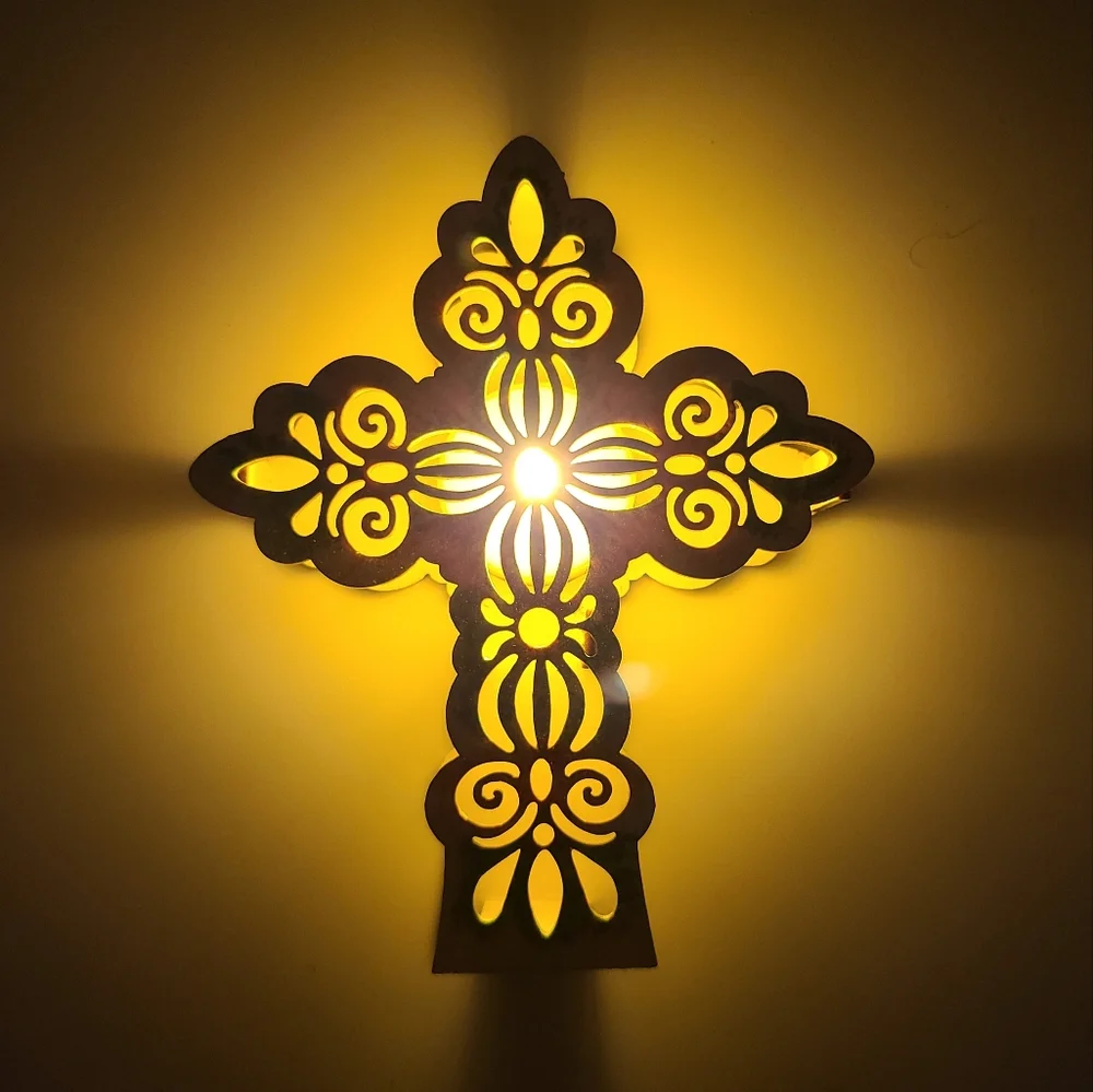 💡HANDPAINTED Wooden Scrolled Cross Shadowbox
